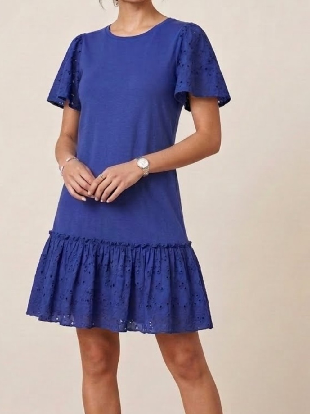 REBECCA TAYLOR La Vie Sweet Pea Eyelet Embroidered Jersey Dress Small